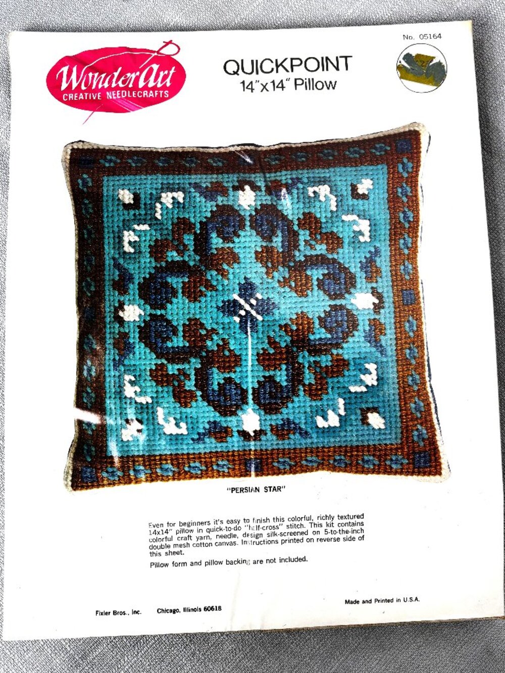 WonderArt Quickpoint Pillow Kit 5164 Persian Star 14 " x 14" Pillow Front NOS